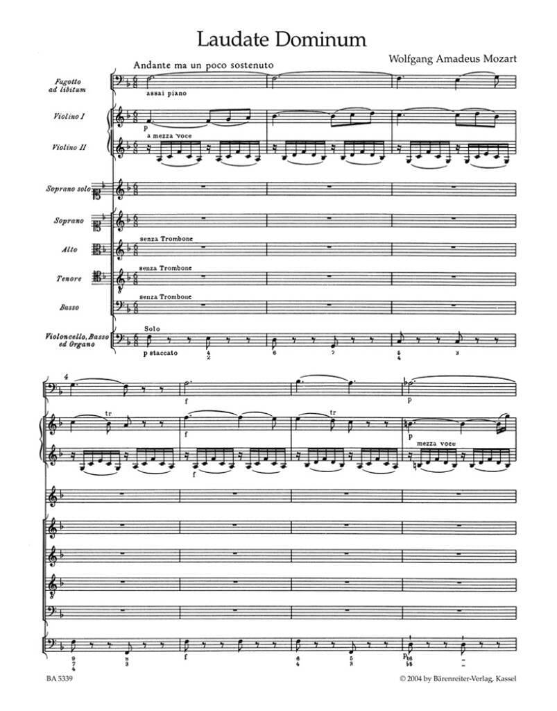 Laudate Dominum (K.339) from the Vesperae solennes de Confessore (Full Score) Mixed Voices Choir Music Fellerer Baerenreiter Germany